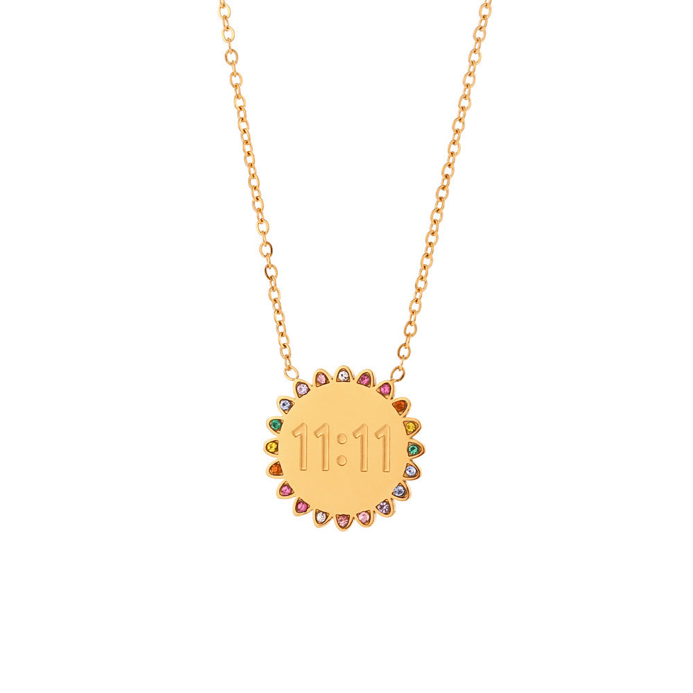 18K Gold Micro Inlay Rhinestone SUNFLOWER Pendant Necklace