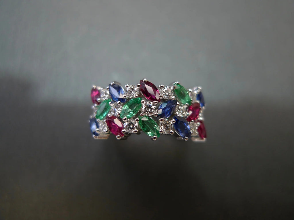 Colorful Horse Eye Zircon Three Rows Inlaid Personality Trendy Ladies Index Finger Ring