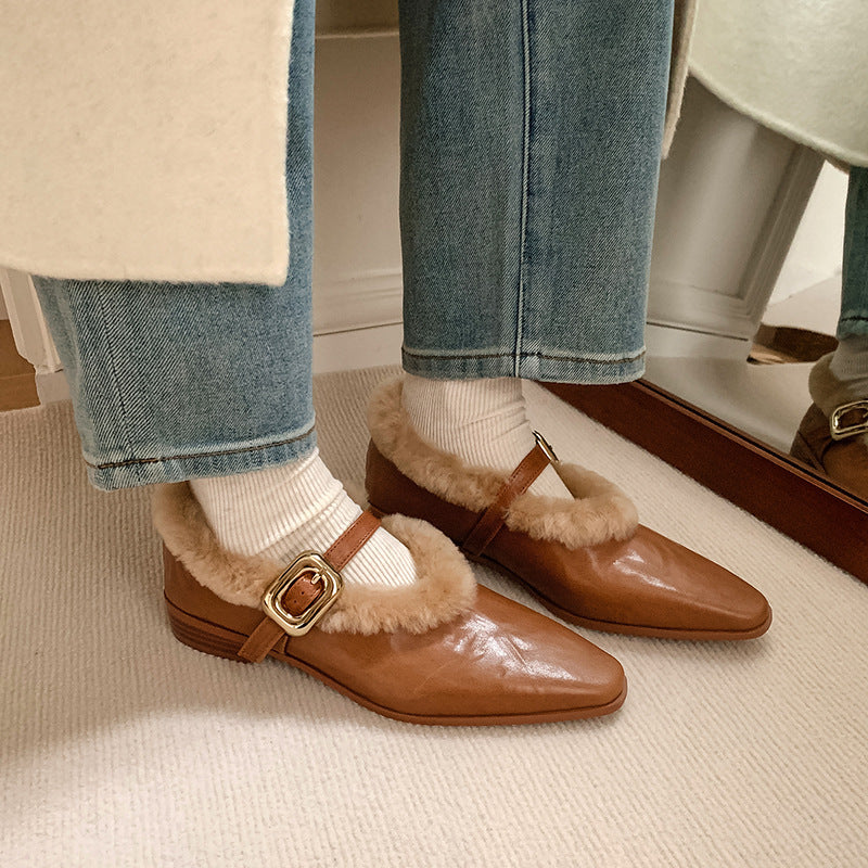 Sheepskin Ankle-strap Shoes Women