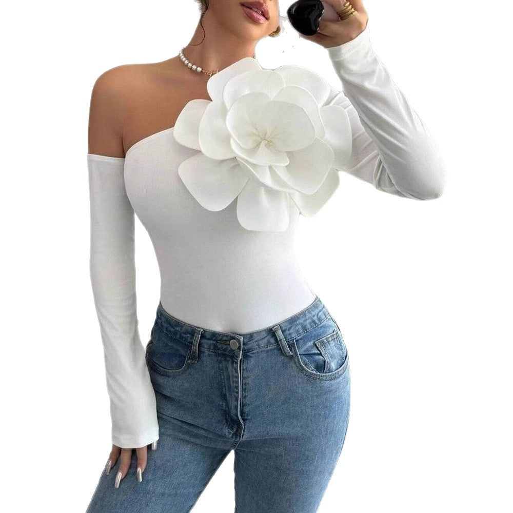 Decorative One-shoulder Off-the-shoulder Solid-color Jumpsuit