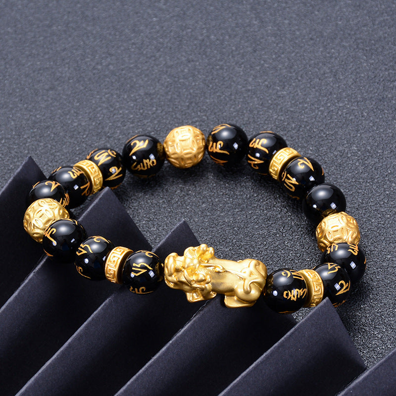 Men And Women Imitation 3D Hard Pure Gold Natural Agate Stone Bracelet