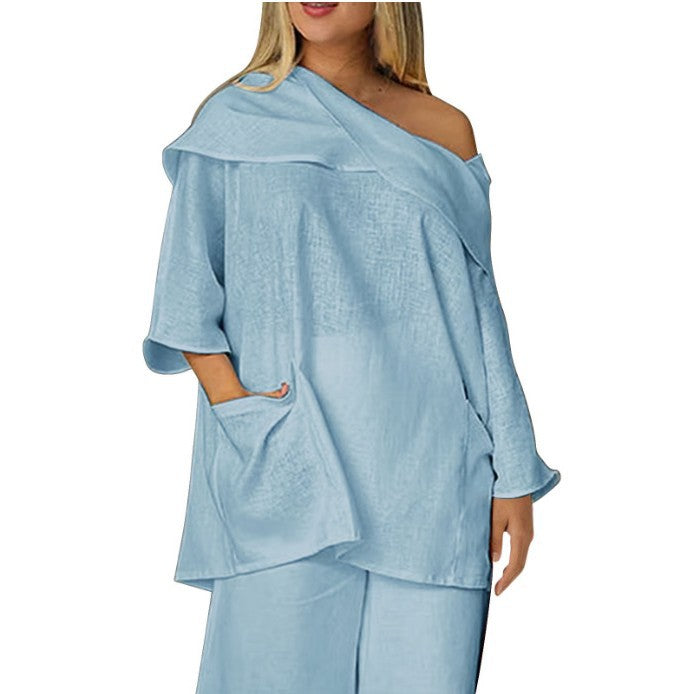 Womens Top With Large Pockets And Asymmetrical Neckline