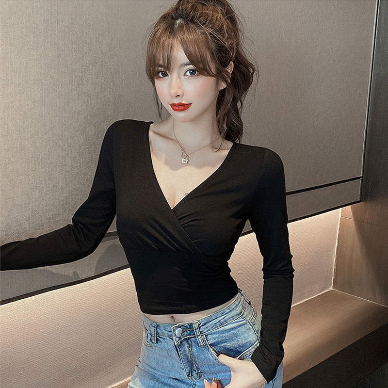Long Sleeve Short Sexy Tight Navel Bottoming Shirt Women's Top