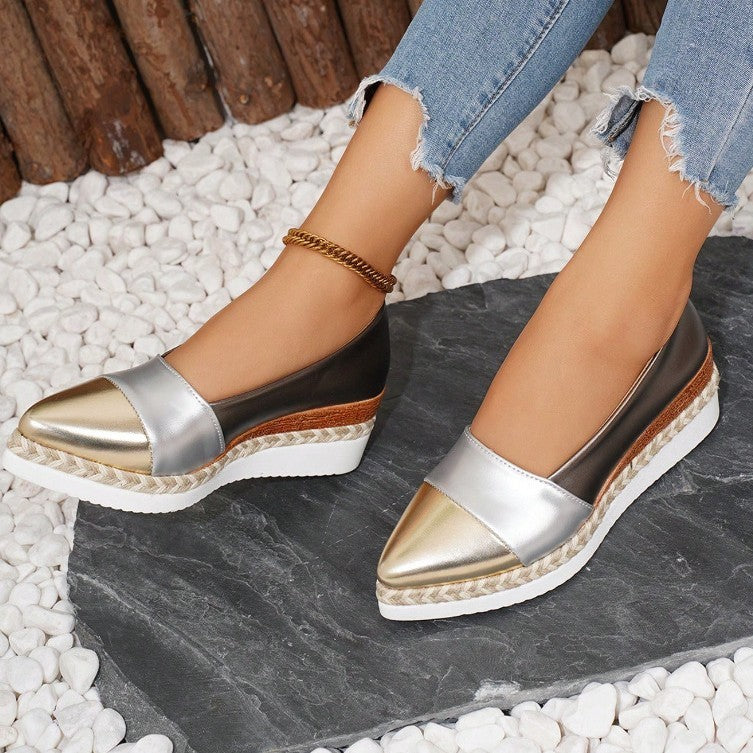 Pointed Toe Wedge Hemp Rope Thick Bottom Multicolor Casual Pumps