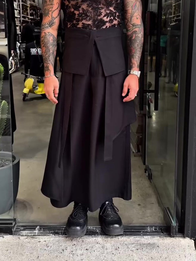 Men's Casual Strappy Solid Color Wide-leg Pants