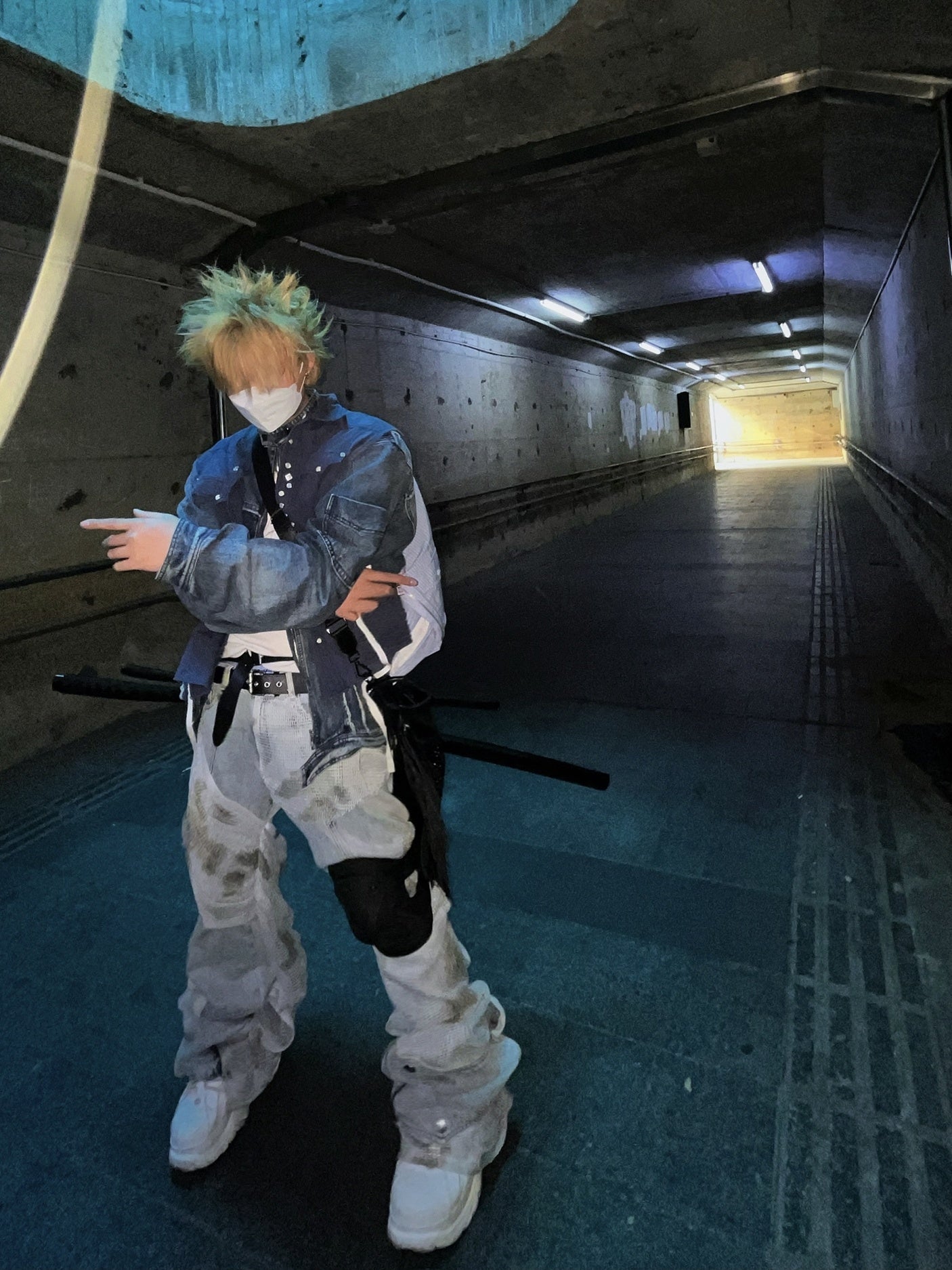 Desert Camouflage Mesh Washed And Worn Bat Jeans Couple