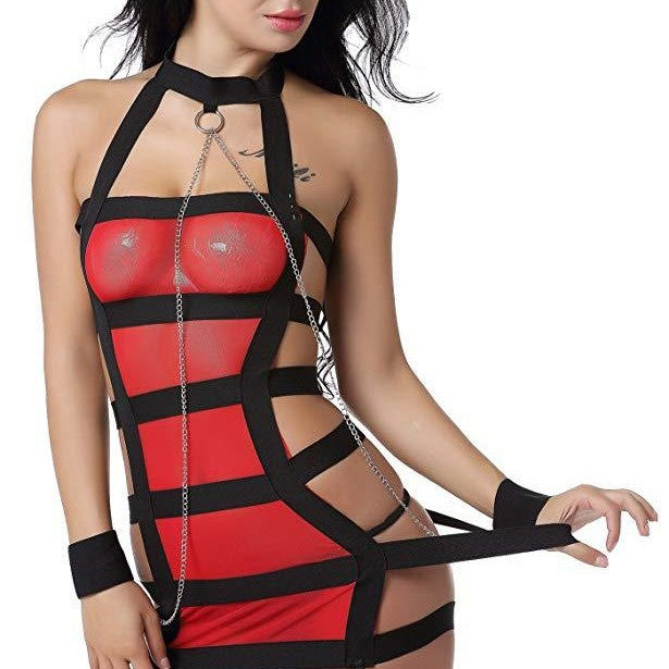 European And American Lace Up Sheer Mesh With Chain