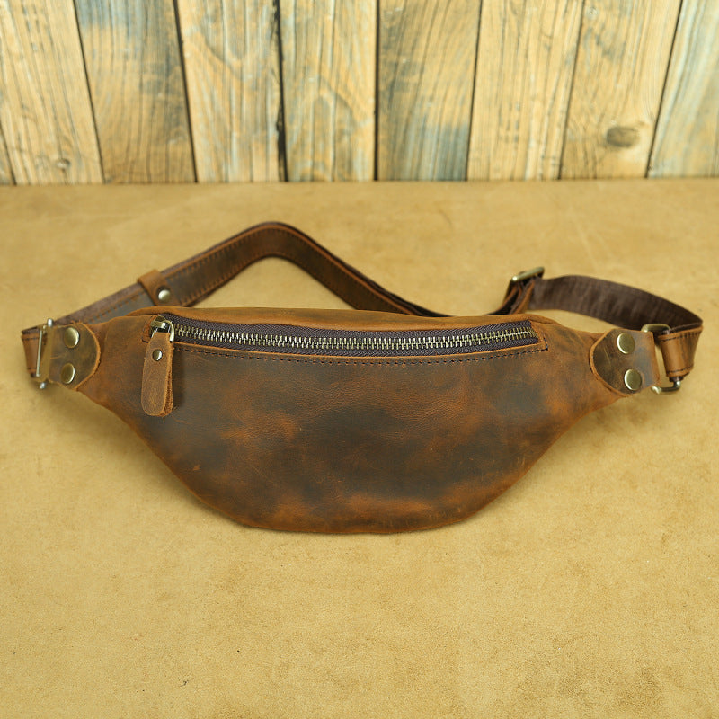 Men's Bag Retro Crazy Horse Leather Chest Bag First Layer Crossbody