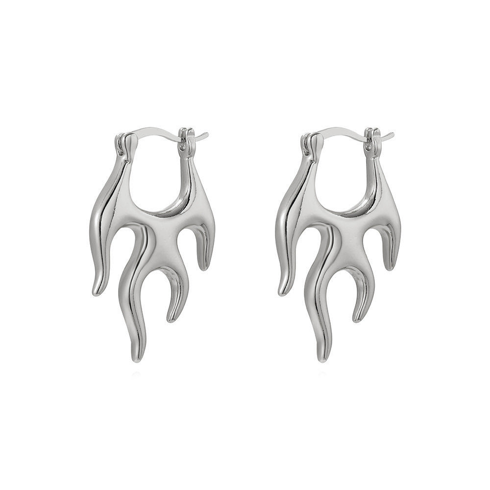 Personality Flame Ear Clip Exaggerated Metallic Earrings High Sense