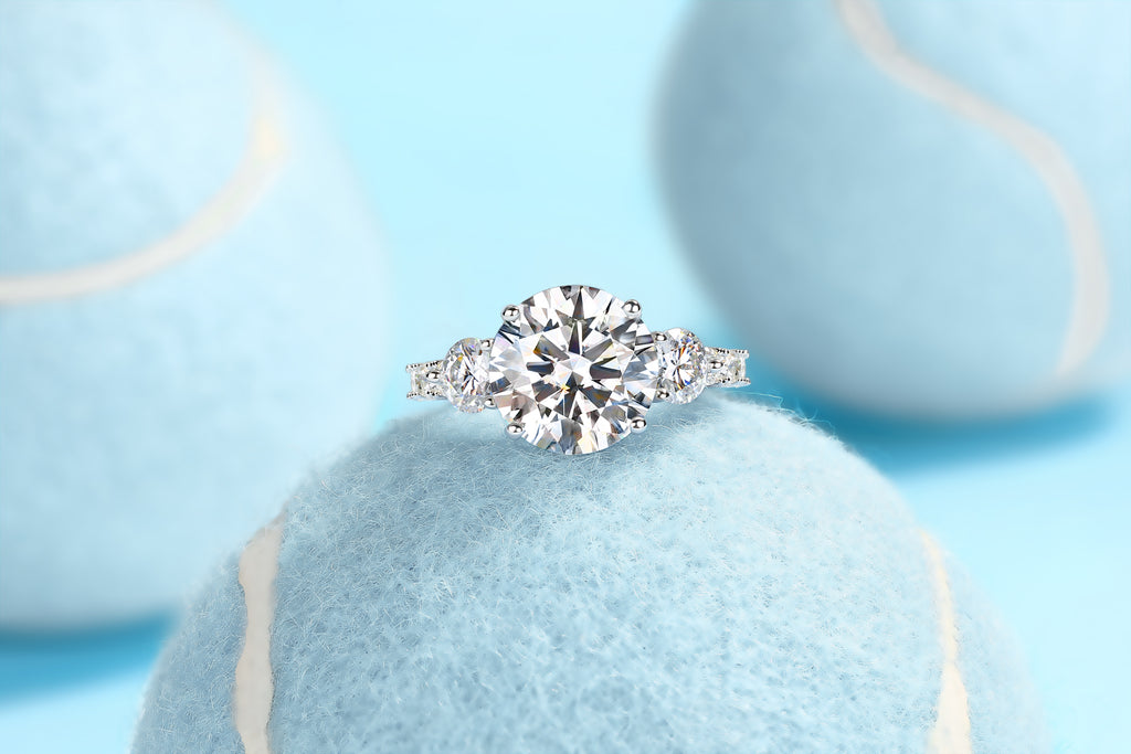 1Three-diamond Brilliance - A Fashionable And Luxurious Jewelry Piece Set With 5-carat Moissanite S925 Sterling Silver And Platinum-plated Diamond Prohibit TikTok sales