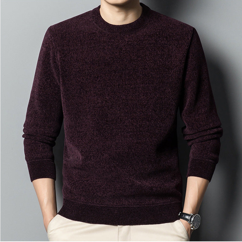 Fleece-lined Keep Warm Pure Color Men's Sweater