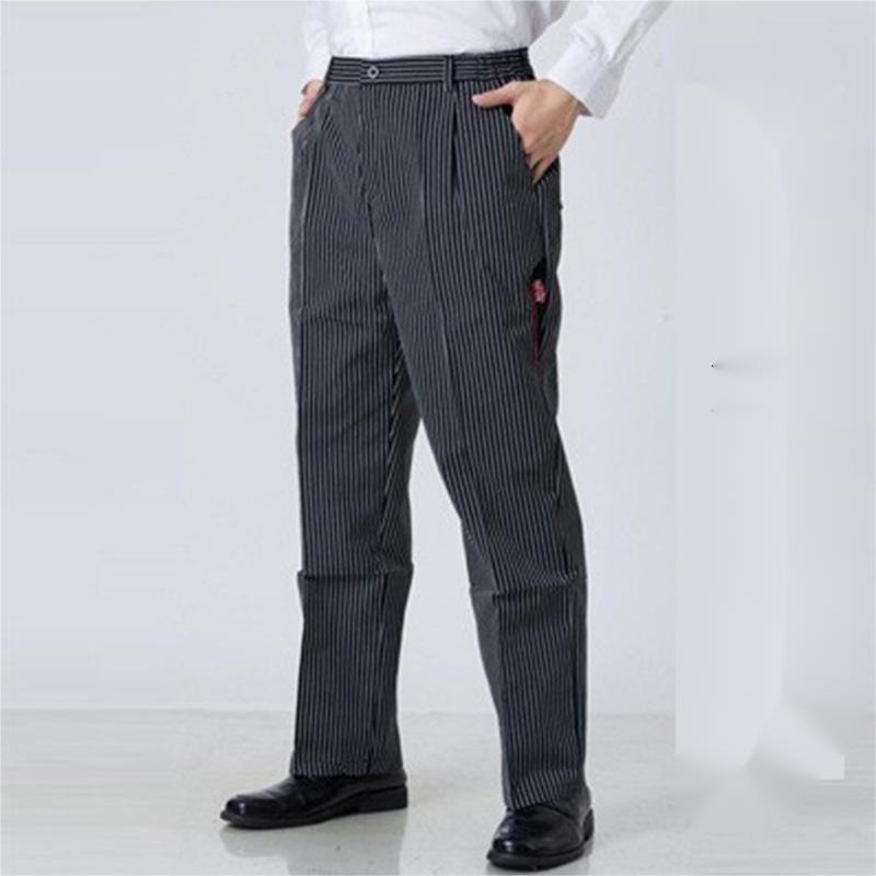 Kitchen Striped Chef's Pants And Dining Room Elastic Pants