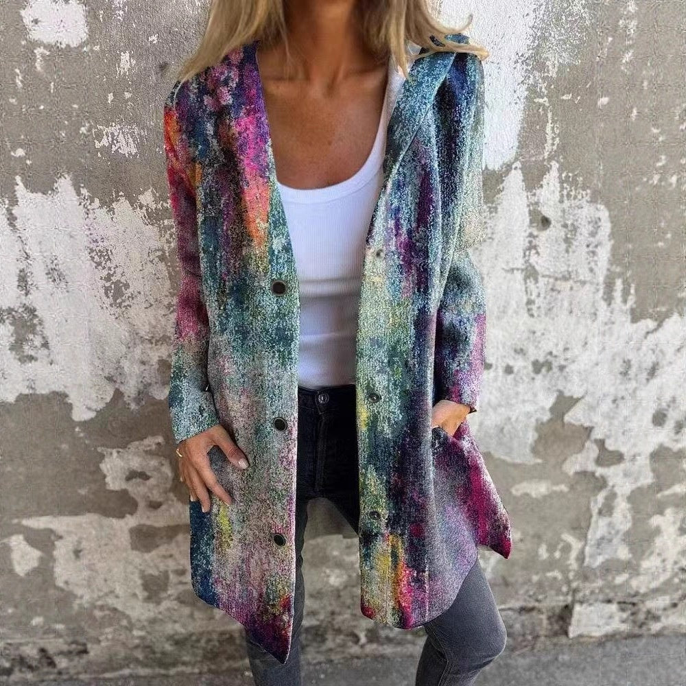 New Large Size Women's Digital Colored Printing Small Suit