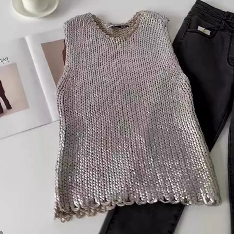 Women's Crew-Neck Sleeveless Knitted Vest