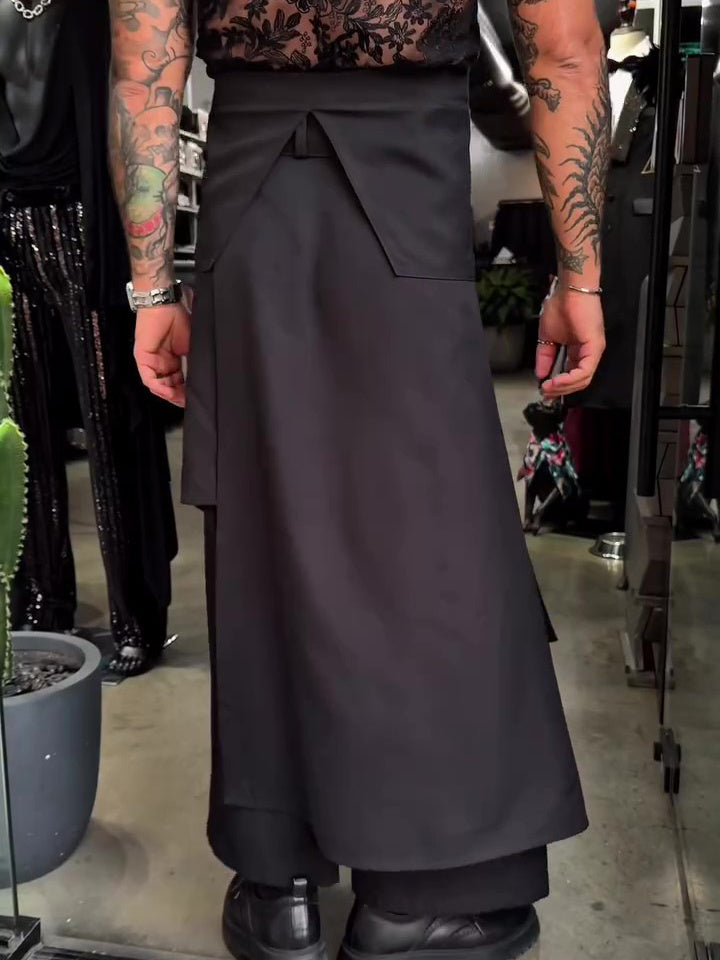 Men's Casual Strappy Solid Color Wide-leg Pants