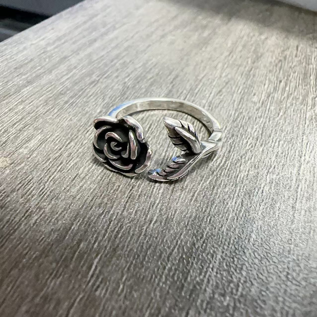 Retro Blue Enamel Rose Personality All-Match Ring