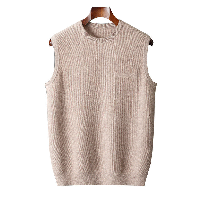 Men's Round Neck Jacquard Pullover Business Knitted Outerwear Vest