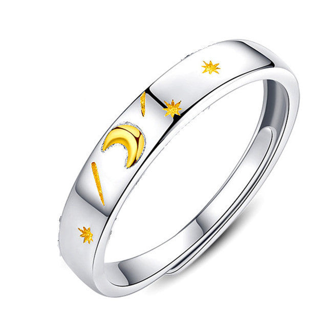 Moon Star S925 Silver Simple Student Men And Women Couple Rings Opening Adjustable