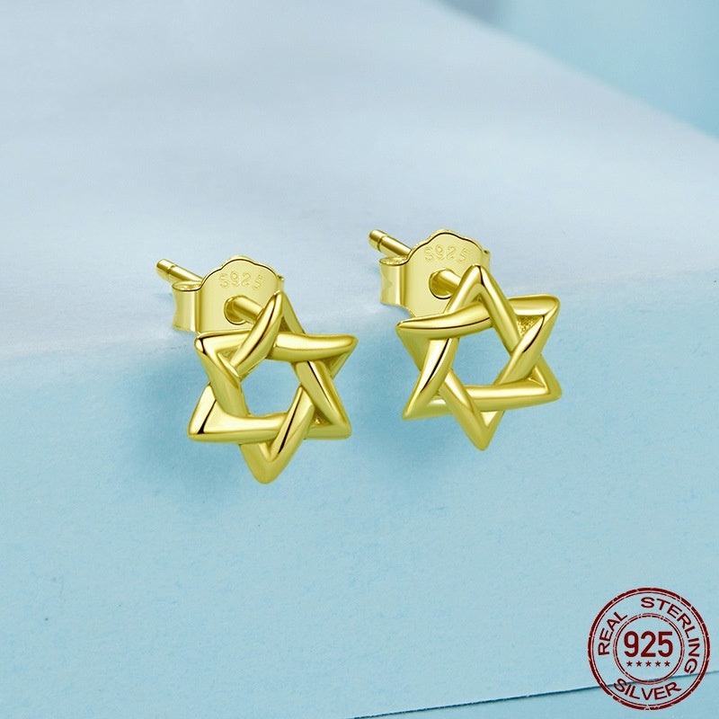 Simple Six-pointed Star Argent Pur Stud Earrings Fashionable All-match S925 Sterling Silver