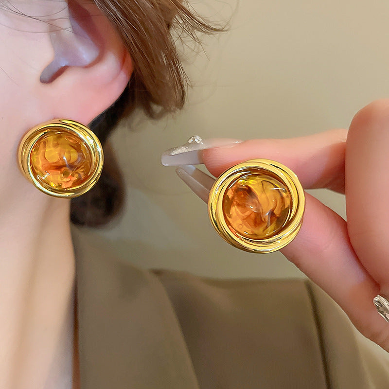 Silver Needle European And American Vintage Crumpled Resin Geometric Earrings