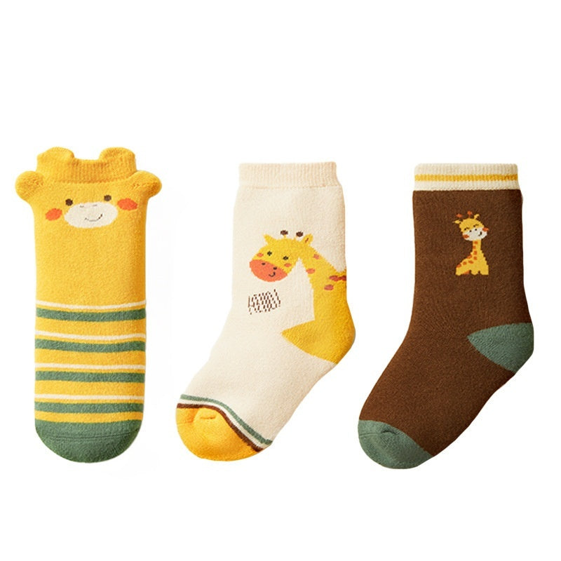 Baby Socks Cartoon Giraffe Winter Thicken Thermal Cute