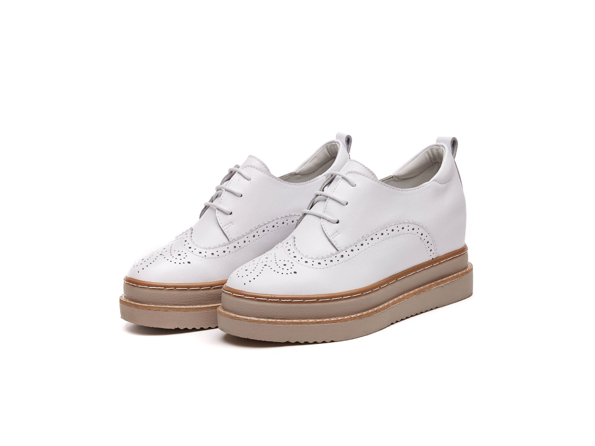 Spring Genuine Leather Platform Hidden Heel Lace-up Leisure Platform Women's Shoes