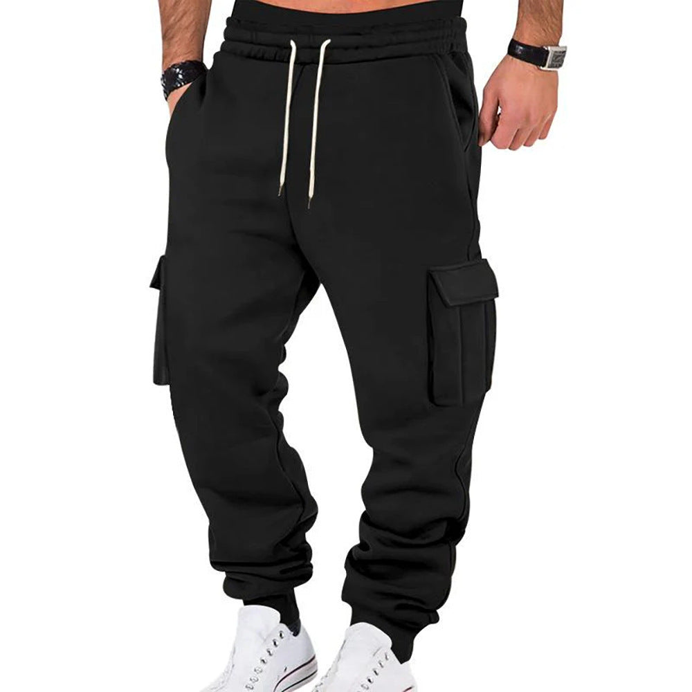 Men's Solid Color Casual Multi-pocket Drawstring Sports Pants