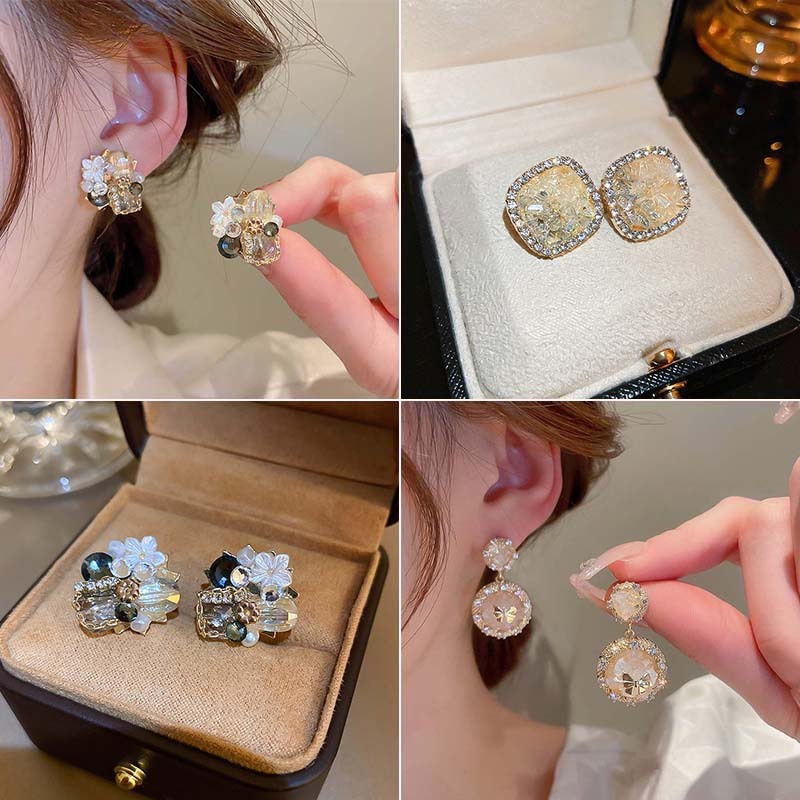 Retro Diamonds Crystal Flower Earrings