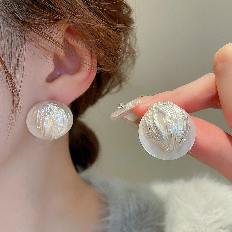 Silver Needle European And American Vintage Crumpled Resin Geometric Earrings