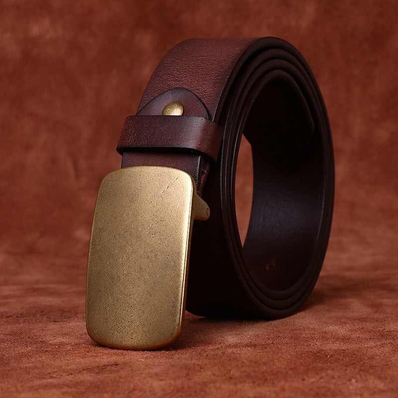 Wide Top Layer Smooth Buckle Retro Frosted Belt