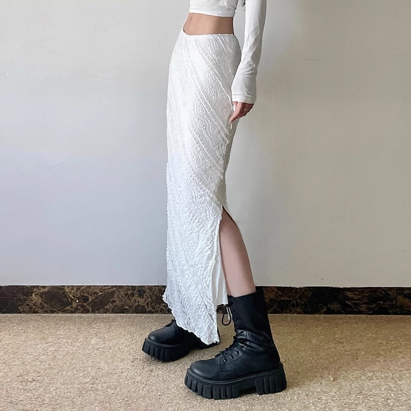 French Elegant Lace Jacquard Twill Skirt