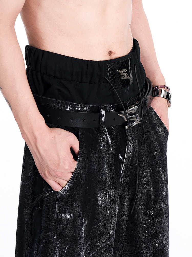 Metal Letter Two-layer Leather Men's Leather Belt