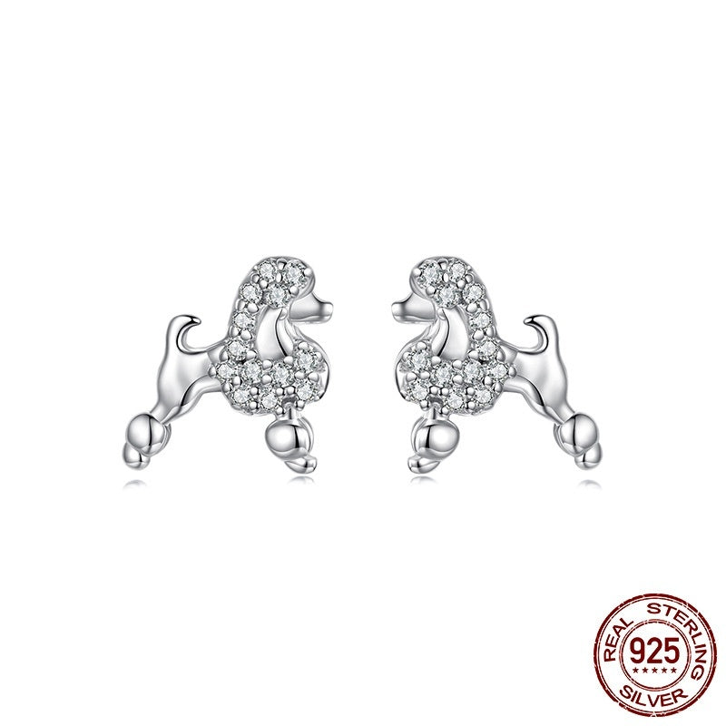 S925 Sterling Silver Mini Poodle Stud Earrings