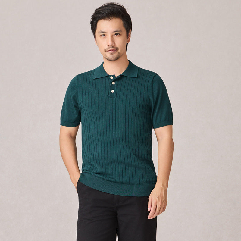 Knitted Polo Shirt Men's Stretch Short Sleeve Lapel Knitwear