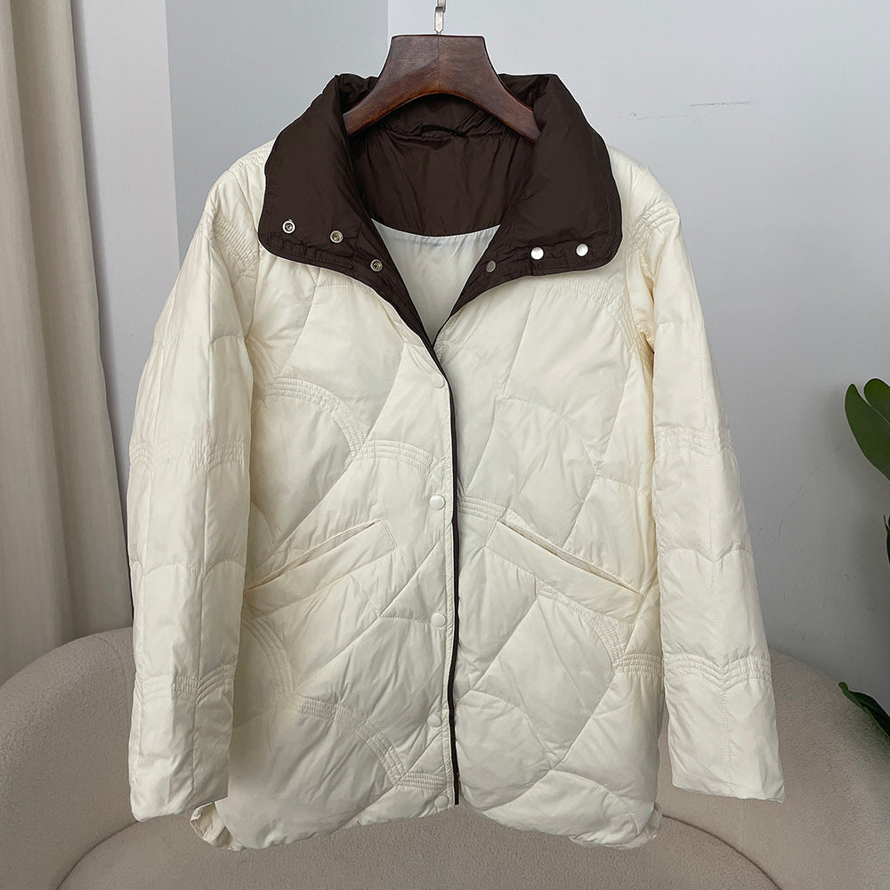 Women's Mid-length White Duck Down Retro Loose Xiangyun Stand Collar Coat