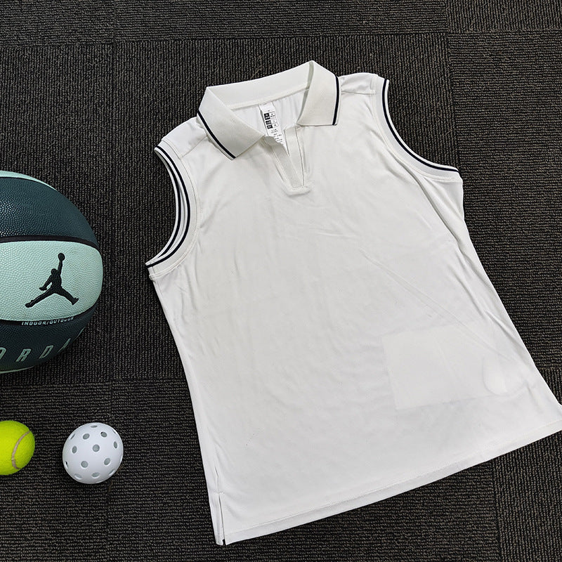Cross-border New Womens Tennis Outfit T-shirt With A Turn-down Collar And No Sleeves