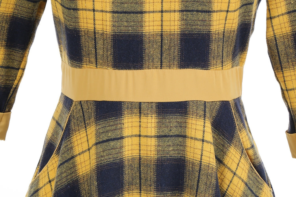 Halloween Plaid Turtleneck Bow High Waist Big Swing Dress