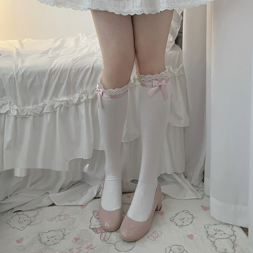 Women's Spring Bow Tube Socks Lolita Lace