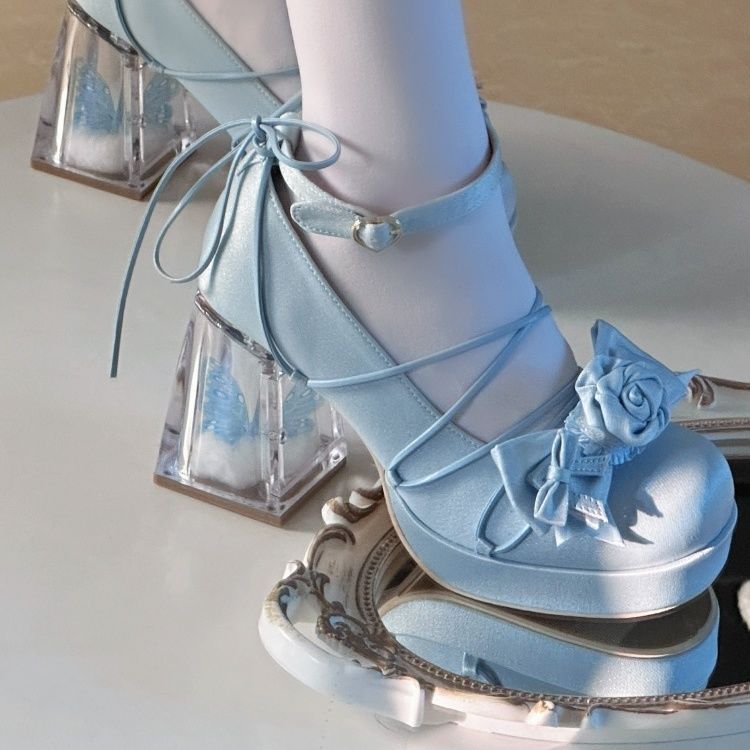 Glass Worry Elegant High Heel Pumps Round Toe Bowknot