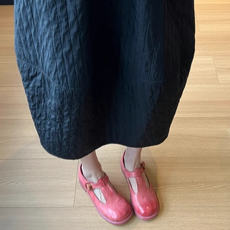 Retro Style Thick Heel Women's Round Head Brush Color Pumps