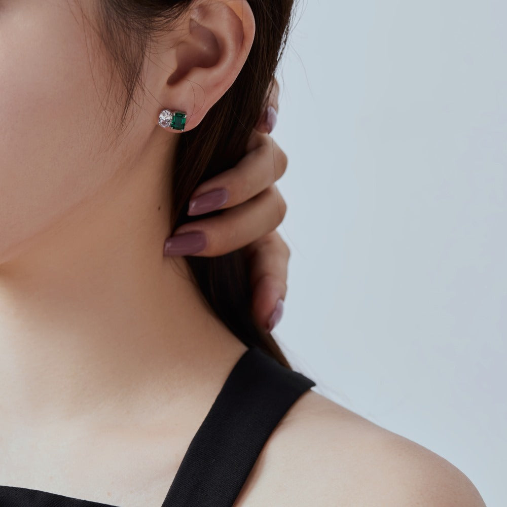 European And American INS Style S925 Sterling Silver Female Stud Earrings Emerald