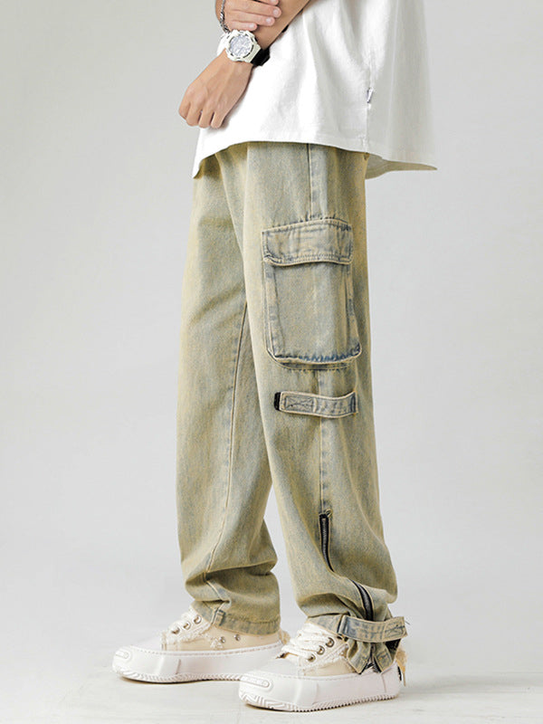 Retro Multi-pocket Workwear Jeans For Men