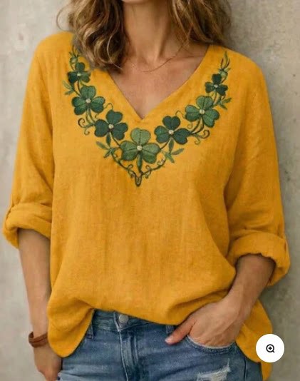 Women's Casual Loose-Fit V-Neck Pullover T-Shirt