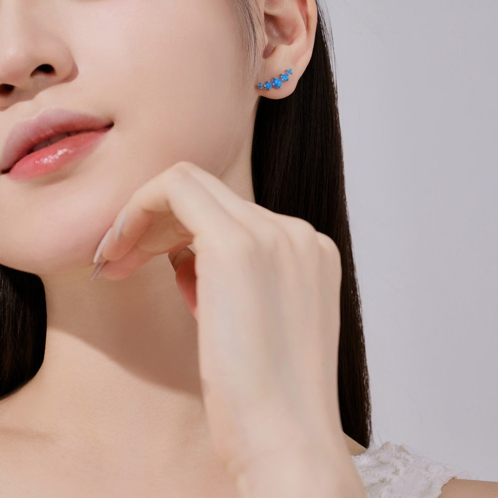 S925 Sterling Silver Stud Earrings Female Arc Opal Design Refined And Simple