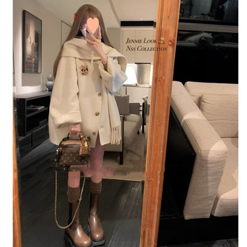 Gold Cloak Loose-fitting Tassel Woolen Coat