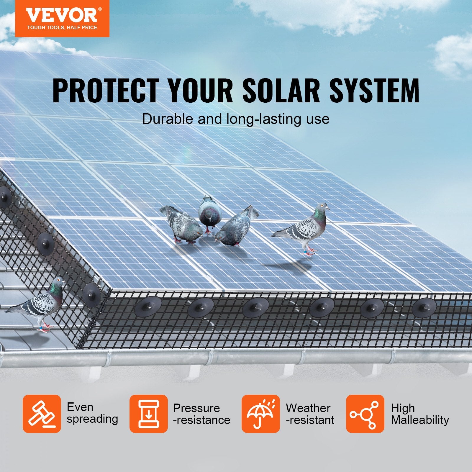 6 Inch X 100ft Solar Panel Bird Guard, Critter Guard Roll Kit With 60pcs Aluminum Alloy Fasteners, Solar Panel Guard With Rust-proof PVC Coating, 1/2 Inch Wire Roll Mesh