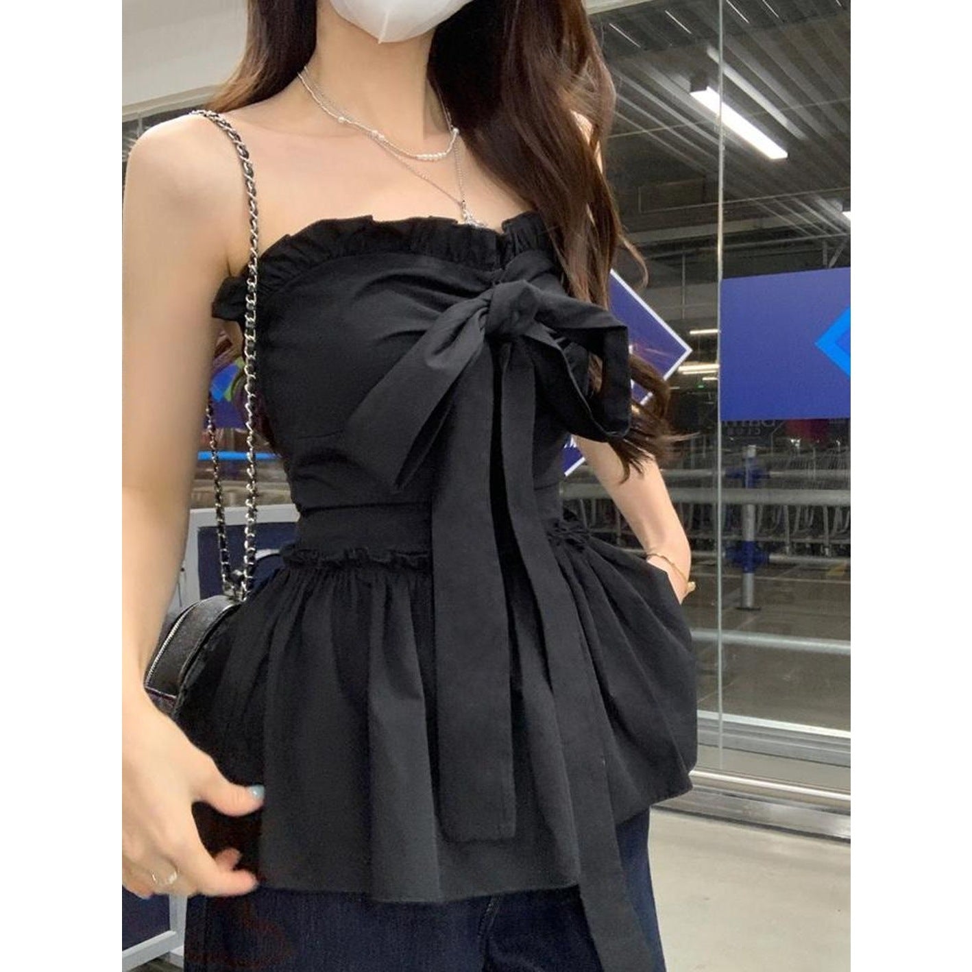 Sweet And Spicy Style Lotus Leaf Hemline Lace-up Bow-Cinched Tube Top