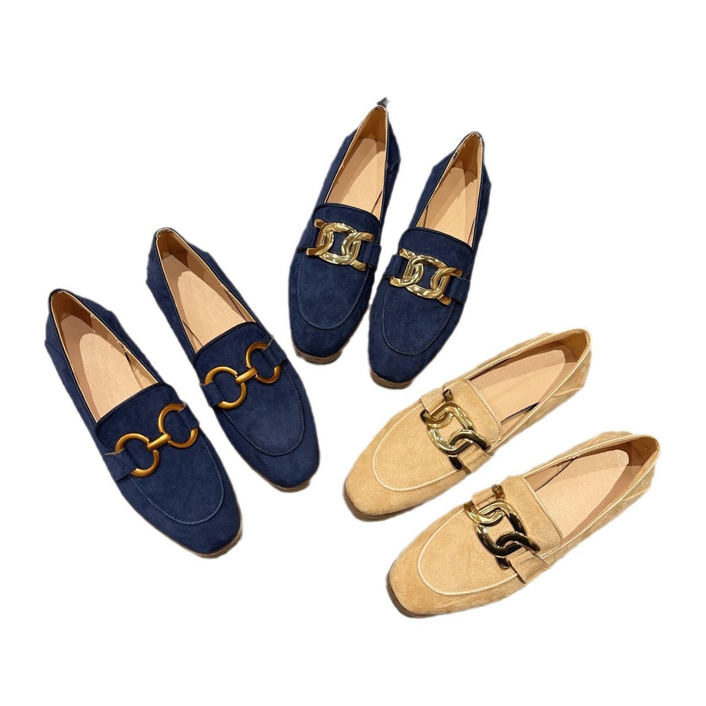 Chunky Heel French Retro British Style Women's Flat Shoes