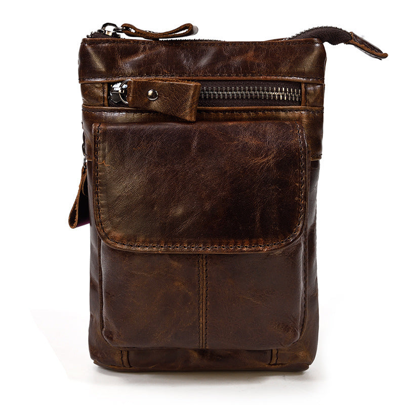 Men's Leather Belt Bag Crazy Horse Leather Crossbody Bag