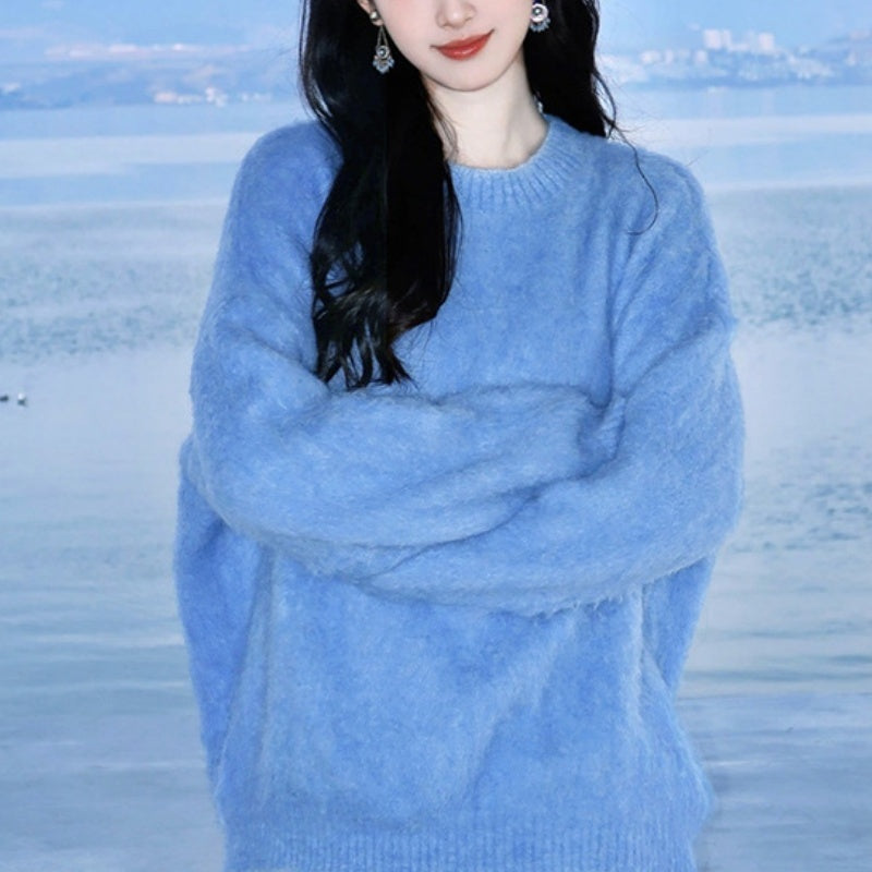 Loose And Lazy Style Klein Blue Furry Pullover